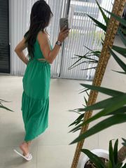 My 3198 Green Waist Low-Rise Crinkle Dress