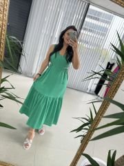 My 3198 Green Waist Low-Rise Crinkle Dress