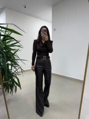 NP 1010 Degaje Yaka Kahve Taşlı Bluz