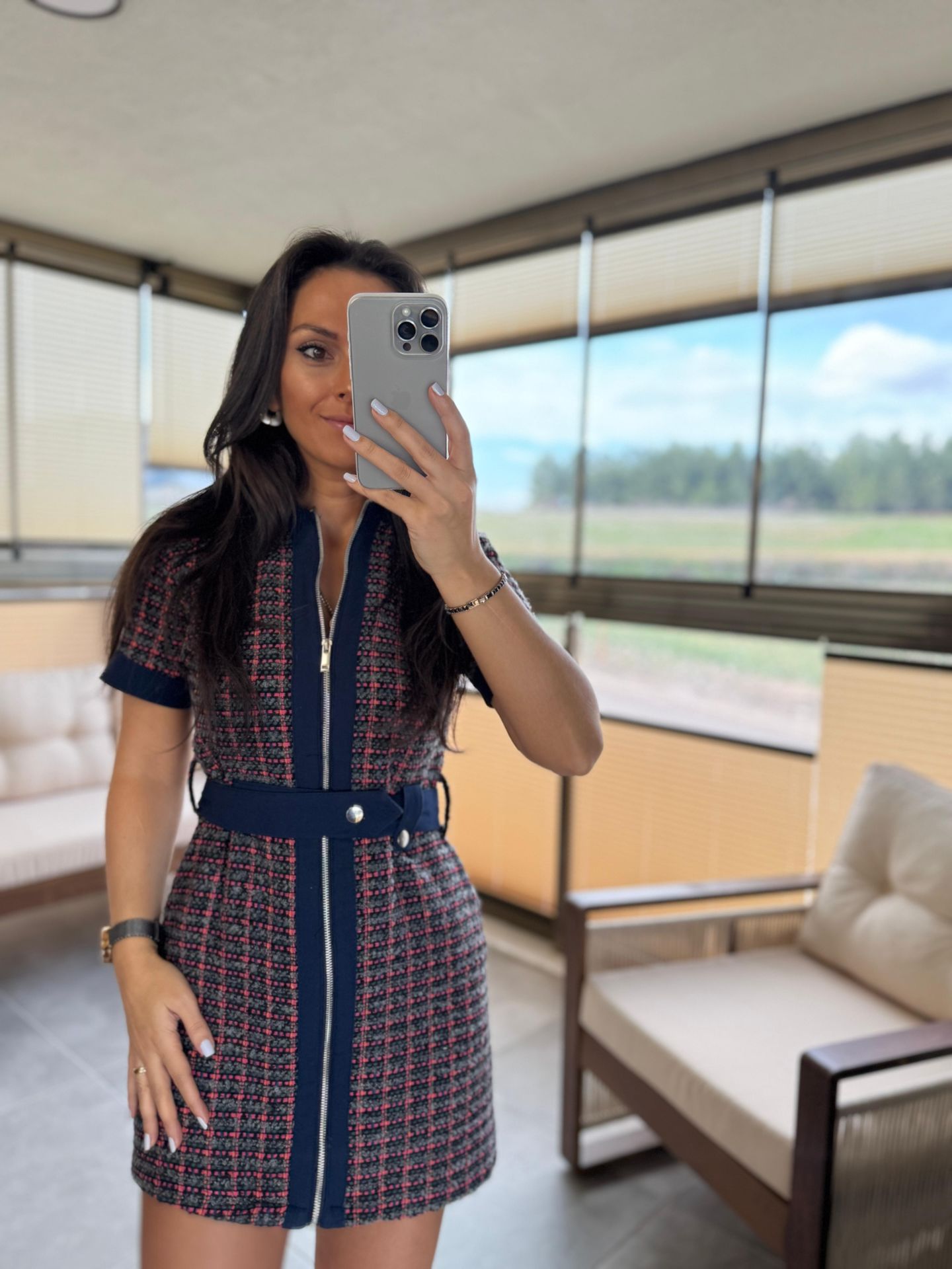 Ky 34456 Gabardin Garnili Pembe-Laci Tüvit Elbise