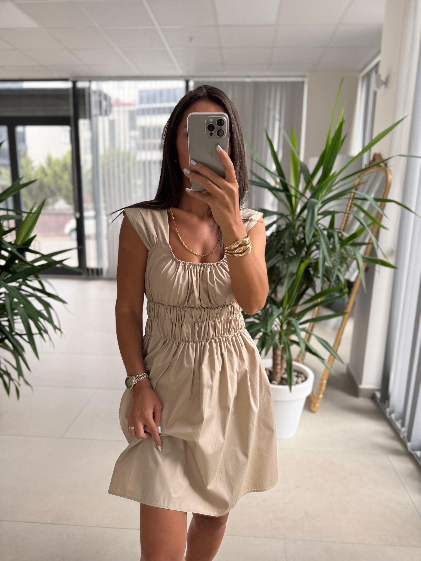 Ms 2099 Taş Gipe Detaylı Poplin Elbise