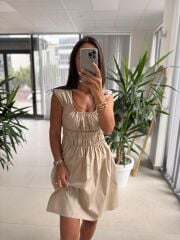Ms 2099 Taş Gipe Detaylı Poplin Elbise