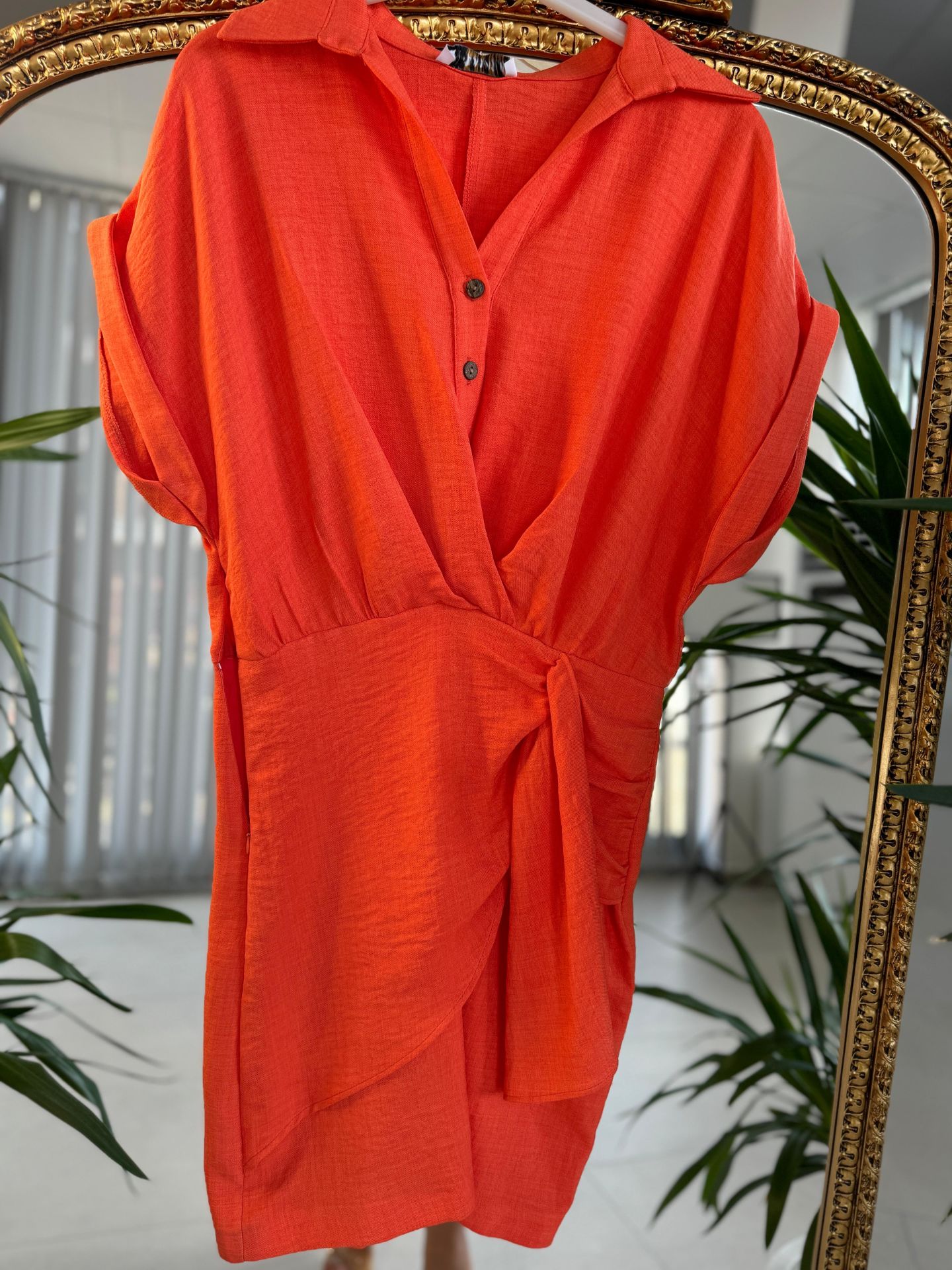 Mc 5870 Flush Linen Orange Shirt Dress