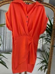 Mc 5870 Flush Linen Orange Shirt Dress