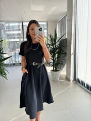 My 3760 Siyah Midi Bluzlu Elbise