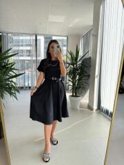 My 3760 Siyah Midi Bluzlu Elbise