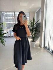My 3760 Siyah Midi Bluzlu Elbise