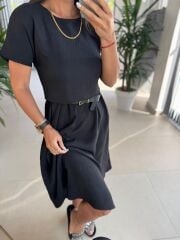 My 3760 Siyah Midi Bluzlu Elbise