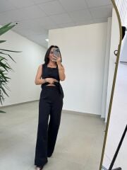 Art 4008 Sıfır Kol Düğmeli Atlas Siyah Takım