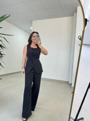 Art 4008 Sıfır Kol Düğmeli Atlas Siyah Takım