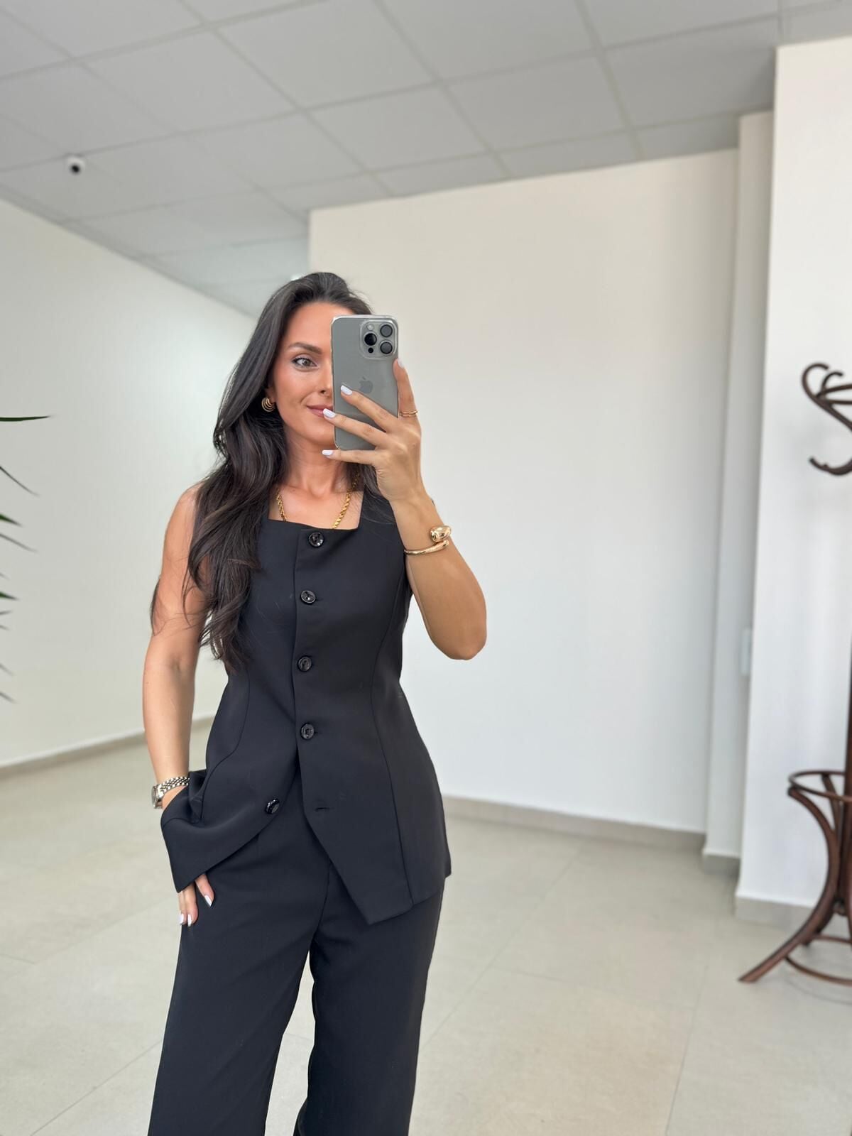 Art 4008 Sıfır Kol Düğmeli Atlas Siyah Takım