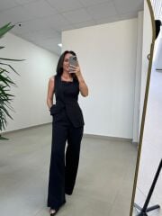 Art 4008 Sıfır Kol Düğmeli Atlas Siyah Takım