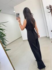 Art 4008 Sıfır Kol Düğmeli Atlas Siyah Takım