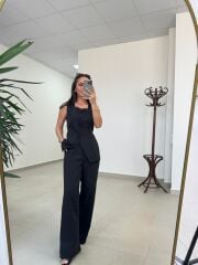 Art 4008 Sıfır Kol Düğmeli Atlas Siyah Takım