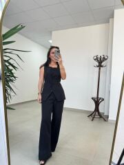 Art 4008 Sıfır Kol Düğmeli Atlas Siyah Takım