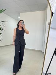 Art 4008 Sıfır Kol Düğmeli Atlas Siyah Takım