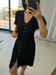 Flush Black Bone Button Dress
