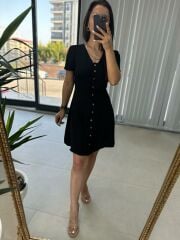Flush Black Bone Button Dress