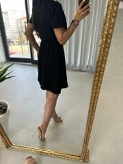 Flush Black Bone Button Dress