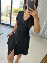 Flush Black Bone Button Dress