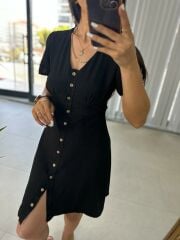 Flush Black Bone Button Dress