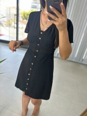 Flush Black Bone Button Dress