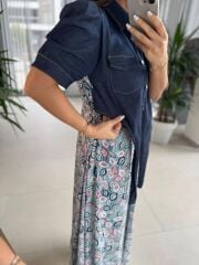 Bb 29948 Denim Detaylı Önden Bağlamalı Elbise