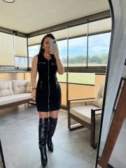 Ky  34431 Gold Fermuar Detaylı Tüvit Elbise