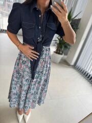 Bb 29948 Denim Detaylı Önden Bağlamalı Elbise