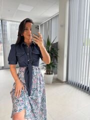 Bb 29948 Denim Detaylı Önden Bağlamalı Elbise