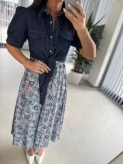 Bb 29948 Denim Detaylı Önden Bağlamalı Elbise
