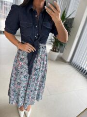 Bb 29948 Denim Detaylı Önden Bağlamalı Elbise