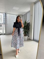 Bb 29948 Denim Detaylı Önden Bağlamalı Elbise