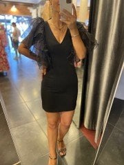 Orj brand dress with organza sleeve detail