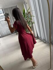 Ms 195 Gül Nakışlı Bordo Gömlek Elbise