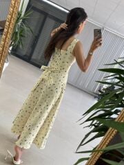 My 4009 Fresh Floral Kare Yaka Sarı Elbise