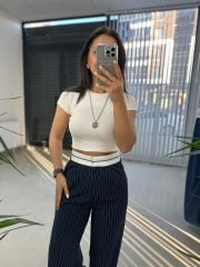 Gk Striped Navy Blue Trousers