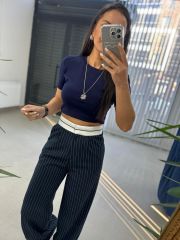 Gk Striped Navy Blue Trousers