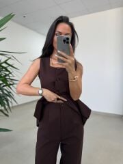 Art 4008 Sıfır Kol Düğmeli Atlas Kahve Takım