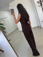 Art 4008 Sıfır Kol Düğmeli Atlas Kahve Takım