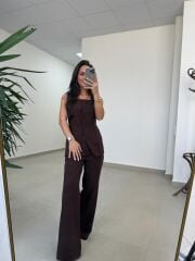 Art 4008 Sıfır Kol Düğmeli Atlas Kahve Takım