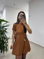 Bb 30485 Süet Taba Kemerli Elbise