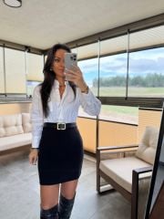 Ky 34440 Crep Detaylı Beyaz Gömlek Kalem Elbise