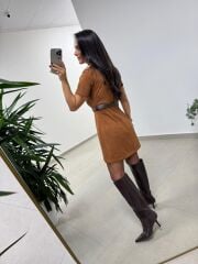 Bb 30485 Süet Taba Kemerli Elbise