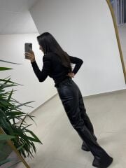 NP 1010 Degaje Yaka Siyah Taşlı Bluz