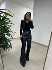 NP 1010 Degaje Yaka Siyah Taşlı Bluz