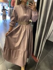 Lila düğmeli uzun elbise