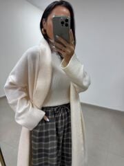 Qs 0006 Krem Oversize Uzun Triko Hırka