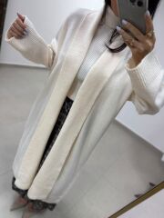 Qs 0006 Krem Oversize Uzun Triko Hırka