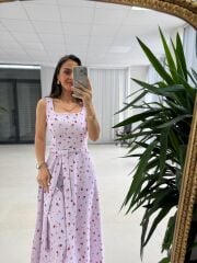 My 4009 Fresh Floral Kare Yaka Lila Elbise